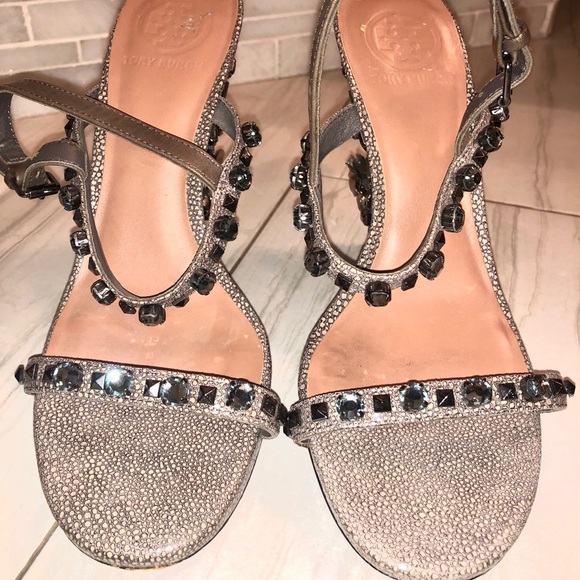 Tory Burch Rhinestone Gray Wedge Sandal - Picture 3 of 7